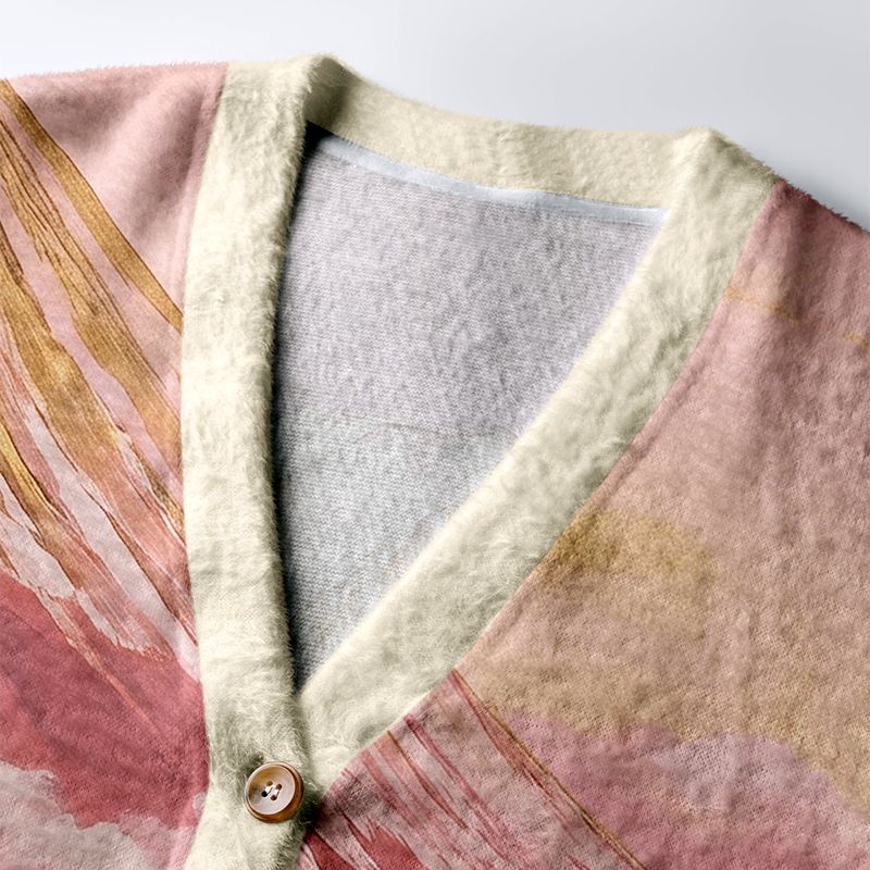 Kyoto-Lion Japanese Ukiyo-e Pink Gold Mount Fuji Landscape Ugly Cardigan Sweater