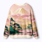 Kyoto-Lion Japanese Ukiyo-e Pink Gold Mount Fuji Landscape Ugly Cardigan Sweater