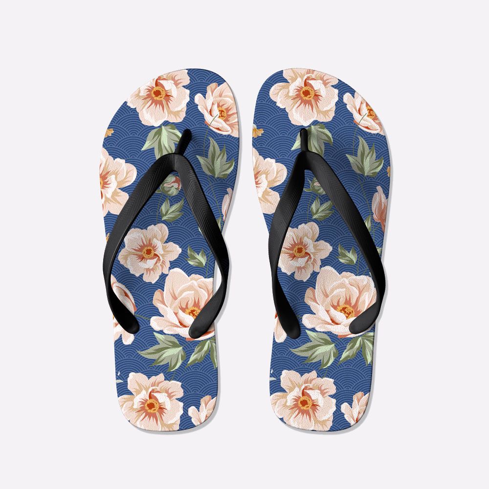 Japanese Wave Print Flip Flops for Beach