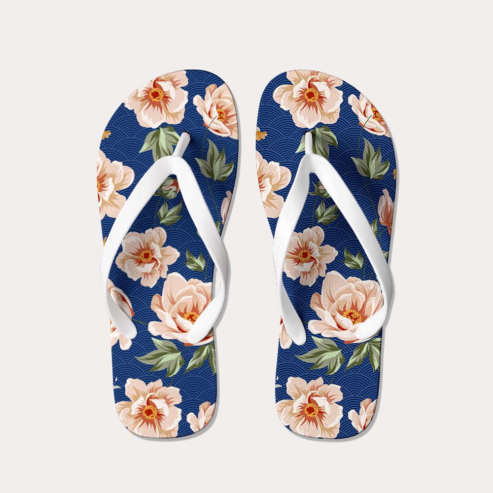 Japanese Wave Print Flip Flops for Beach