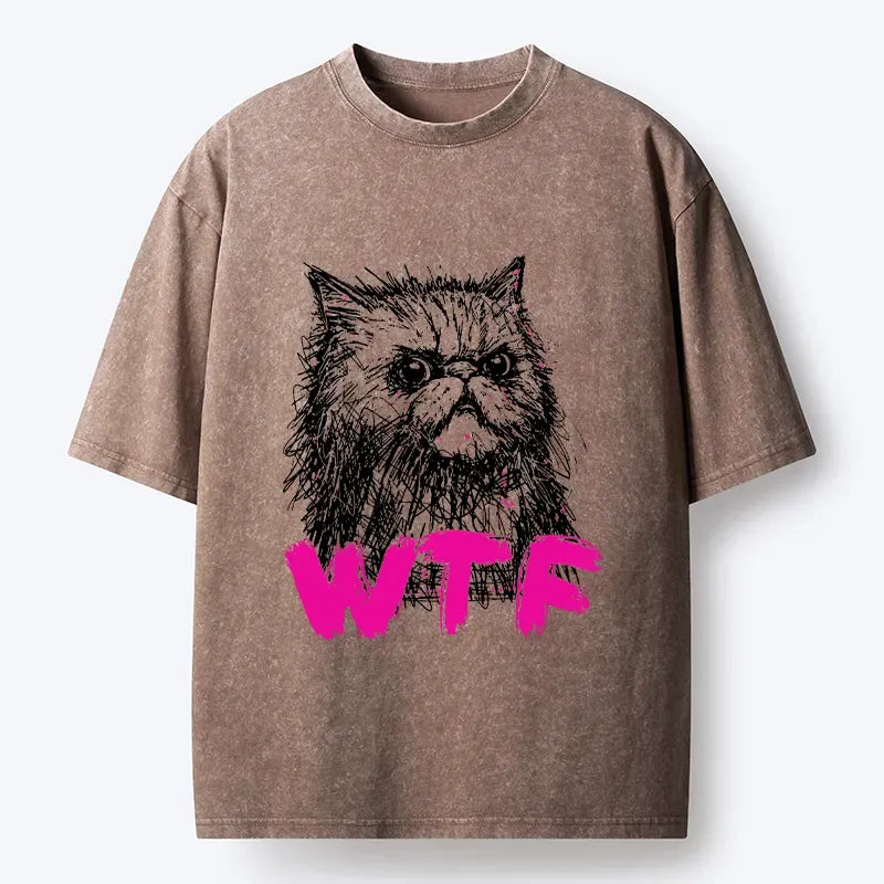 Japanese angry cat washed t-shirt