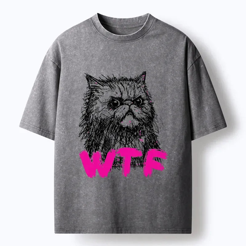 Kyoto-Lion Angry And Sloppy Cat Washed T-Shirt