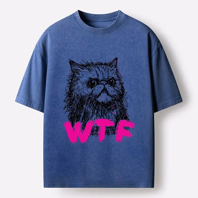 Japanese angry cat washed t-shirt