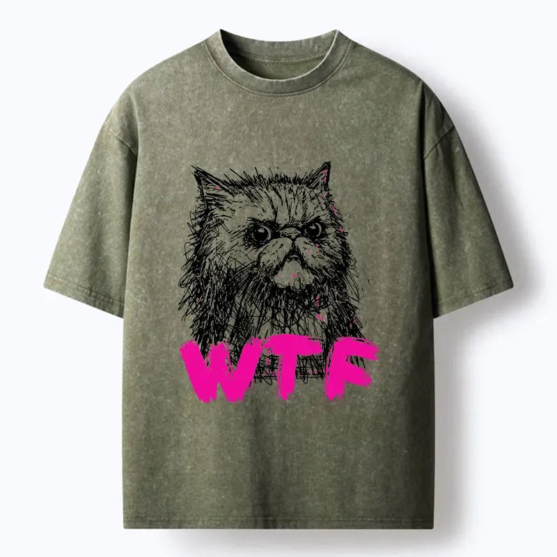 Kyoto-Lion Angry And Sloppy Cat Washed T-Shirt