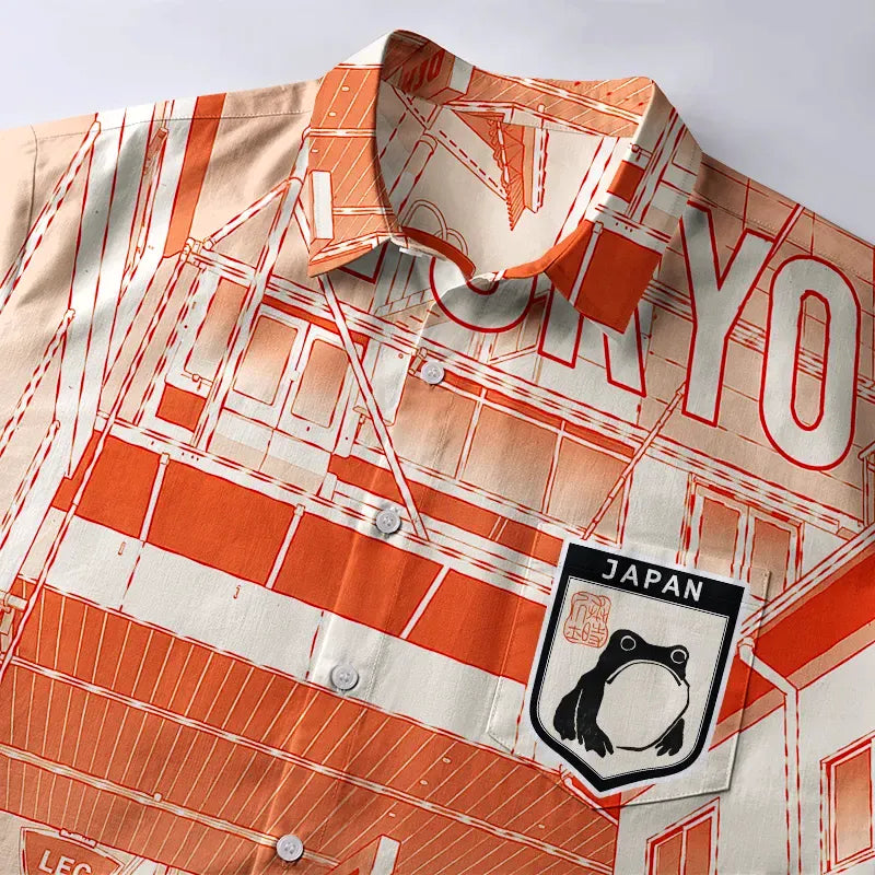 Kyoto-Lion Tokyo Street Corner Japanese Button-up Shirt