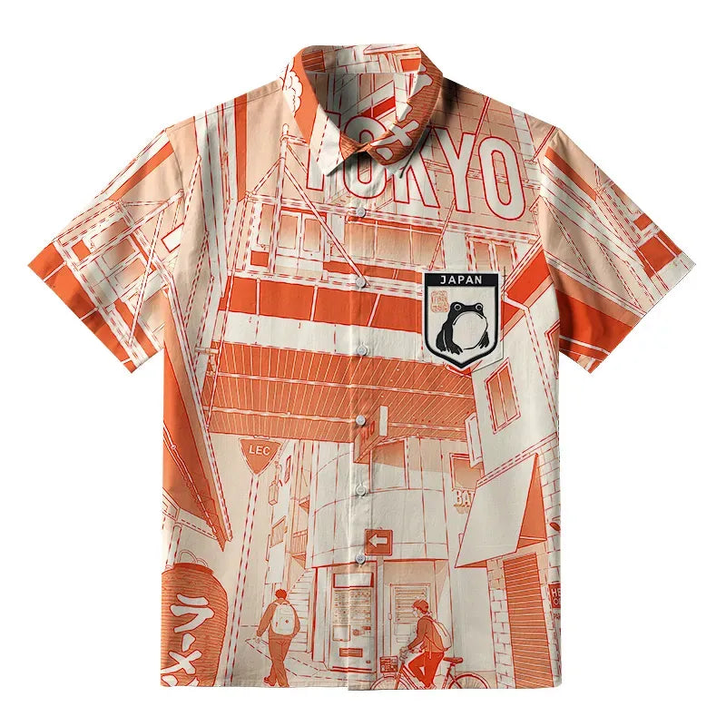 Unisex Cotton Shirt with Japanese Print