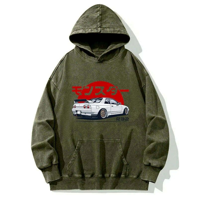 Kyoto-Lion Monster. Skyline R32 GTR Washed Hoodie