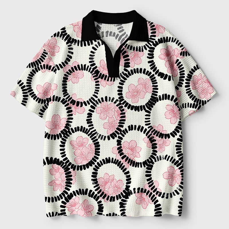 Sakura Print Polo Shirt for Summer