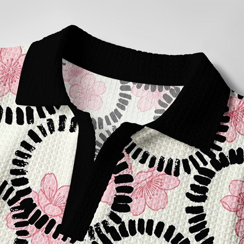Kyoto-Lion Circle Of Sakura Crochet Polo Shirt