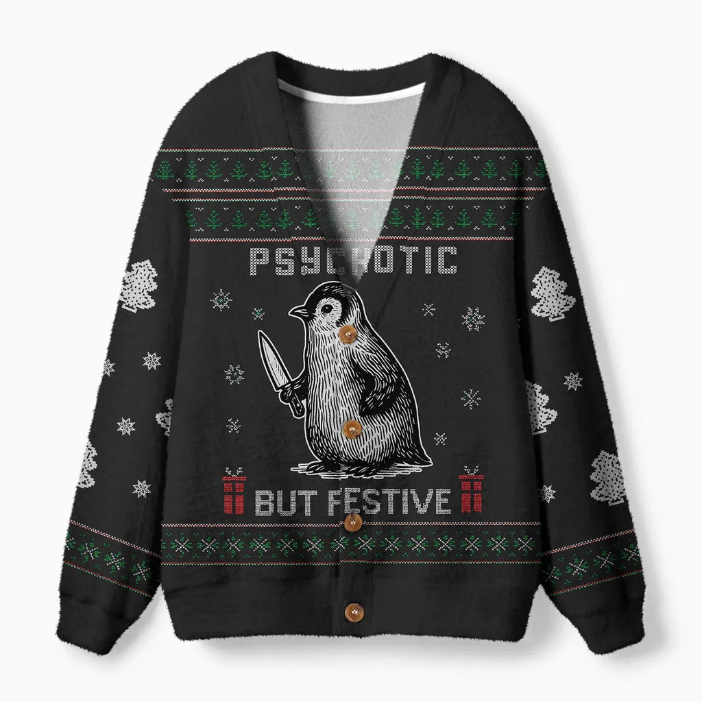 Kyoto-Lion Overstimulated but Festive Ugly Cardigan Sweater