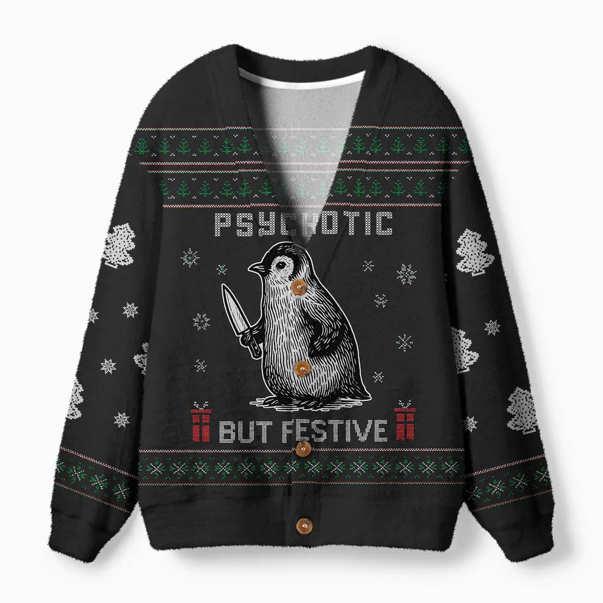 Kyoto-Lion Overstimulated but Festive Ugly Cardigan Sweater