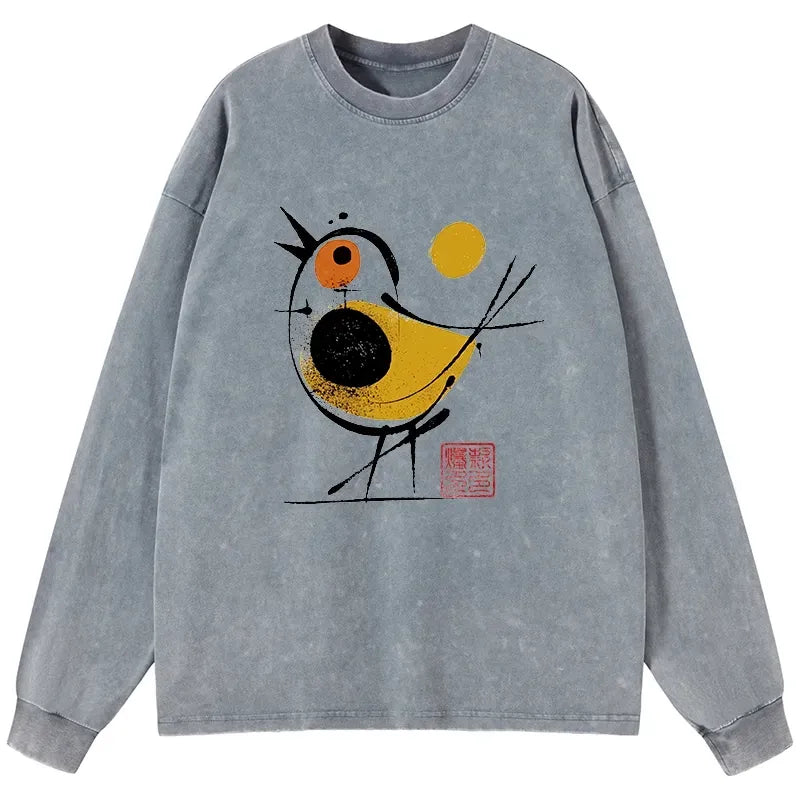 Japanese vintage yellow black bird washed long sleeve tee