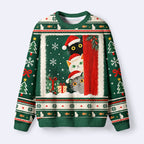Kyoto-Lion Funny Peeking Cats Fuzzy Christmas Ugly Sweatshirt