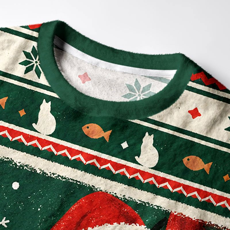 Kyoto-Lion Funny Peeking Cats Fuzzy Christmas Ugly Sweatshirt