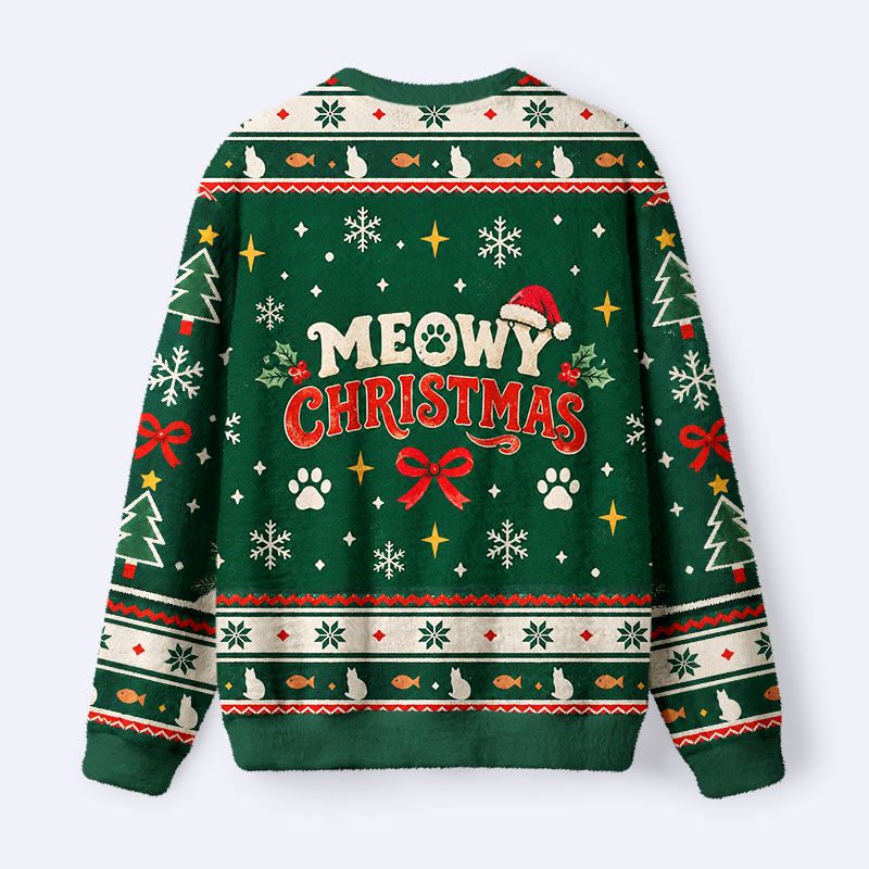 Kyoto-Lion Funny Peeking Cats Fuzzy Christmas Ugly Sweatshirt