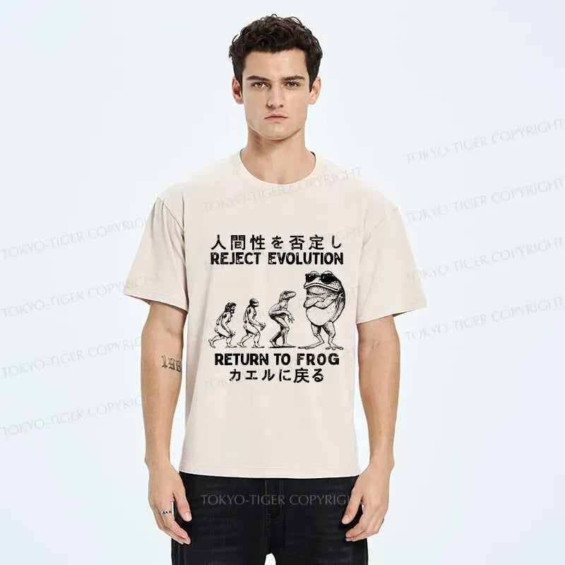 Kyoto-Lion Reject Evolution Return To Frog Funny Washed T-Shirt