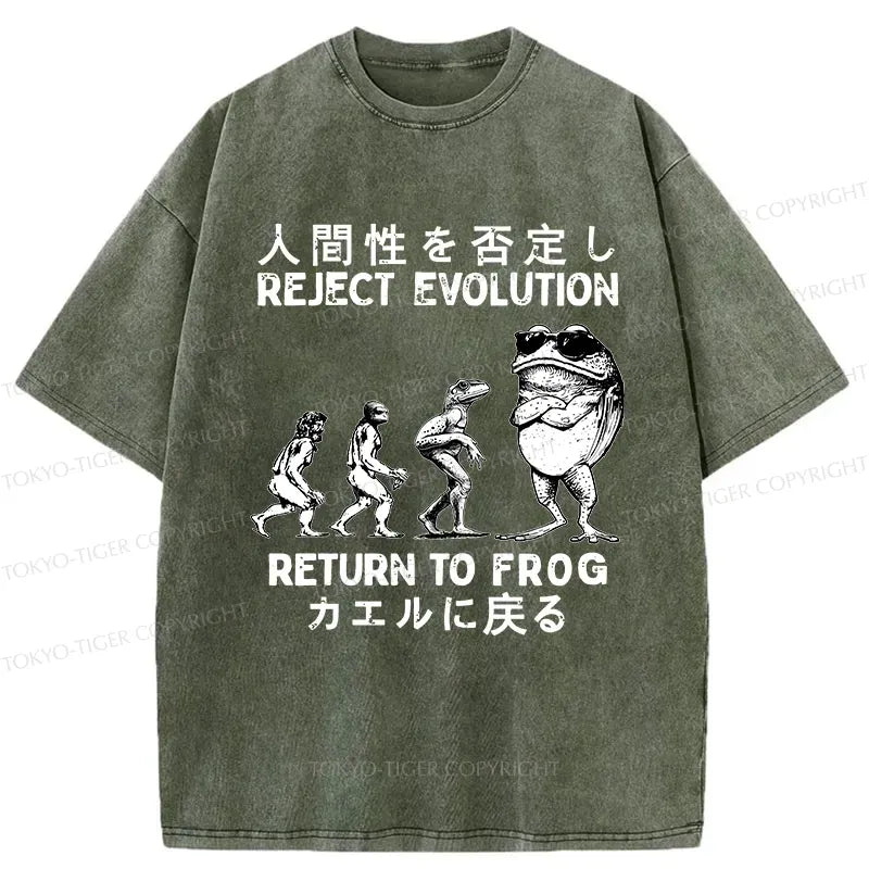 Kyoto-Lion Reject Evolution Return To Frog Funny Washed T-Shirt
