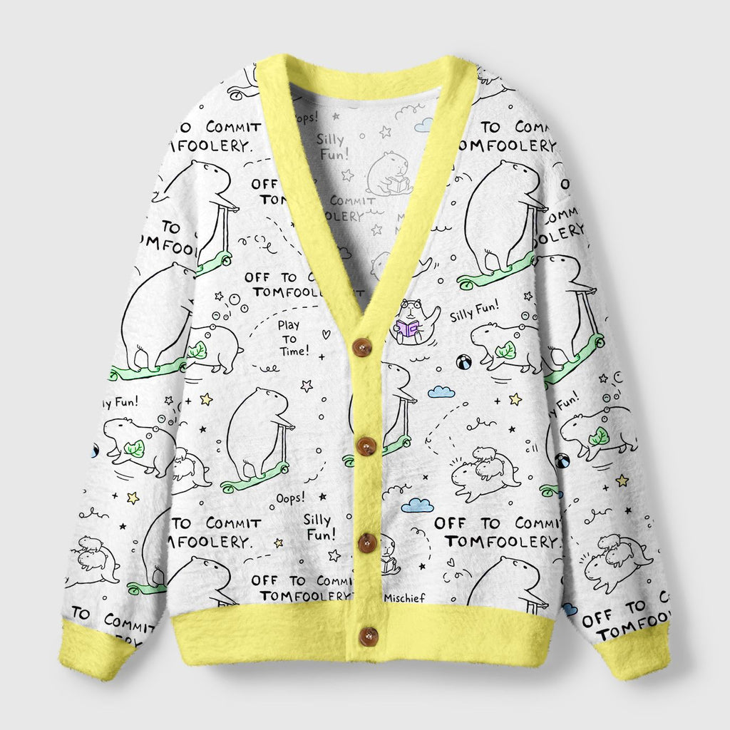 Kyoto-Lion Capybara Is Ready To Do Something Bad Ugly Cardigan Sweater
