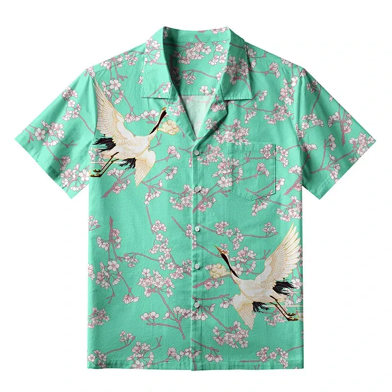 Kyoto-Lion Cranes And Sakura Aloha Hawaiian Shirt