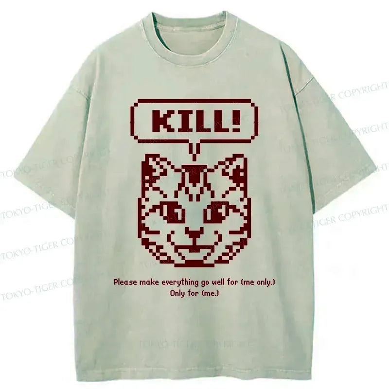 Kyoto-Lion Killer Cat Prayer Washed T-Shirt