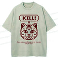 Kyoto-Lion Killer Cat Prayer Washed T-Shirt