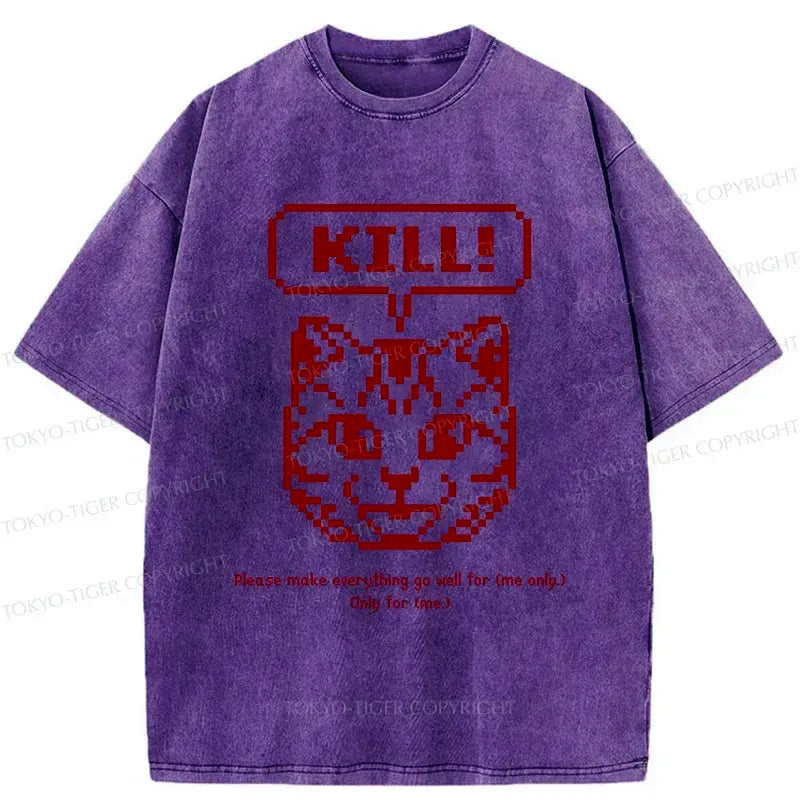 Kyoto-Lion Killer Cat Prayer Washed T-Shirt