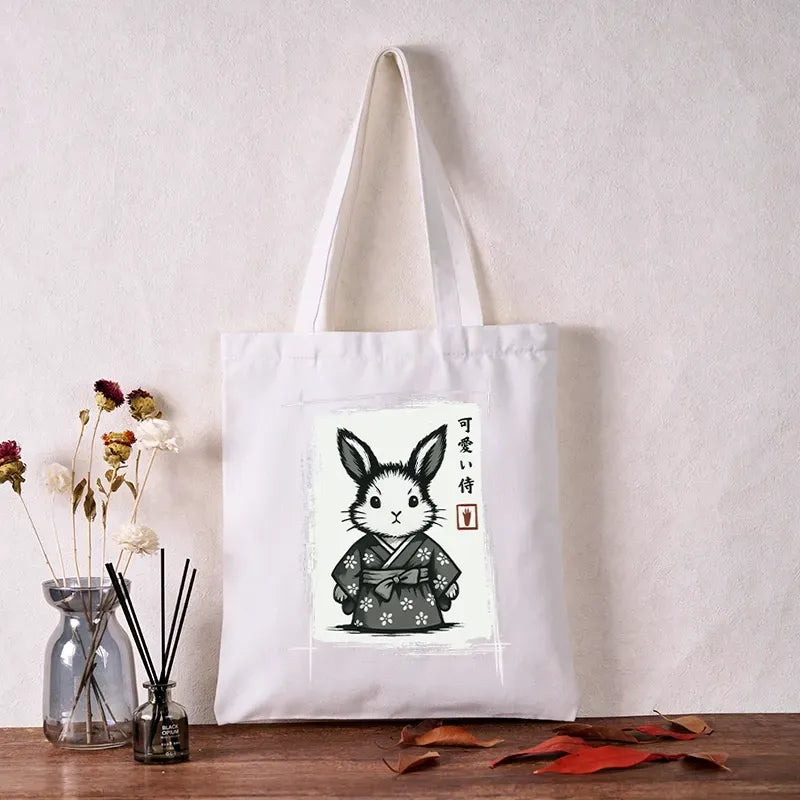 japanese woodcut bunny tote bag