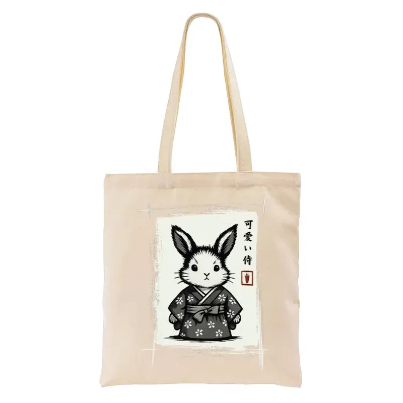 japanese woodcut bunny tote bag