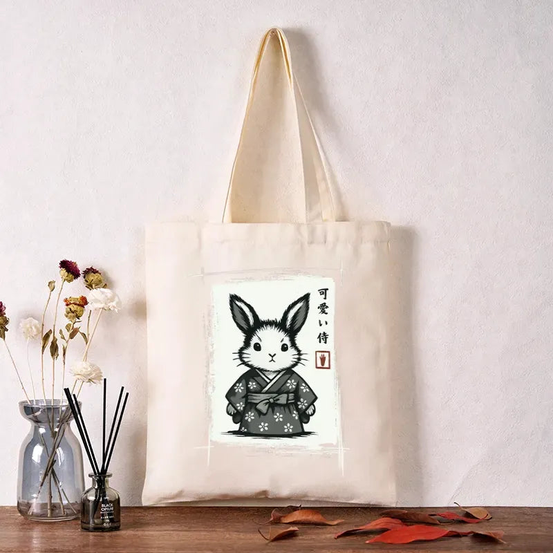 Kyoto-Lion Woodcut Bunny Tote Bag