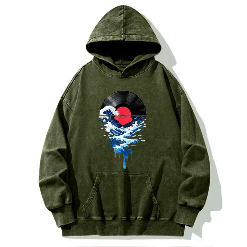 Kyoto-Lion Vinyl Records And Waves Washed Hoodie