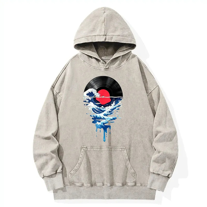 Kyoto-Lion Vinyl Records And Waves Washed Hoodie