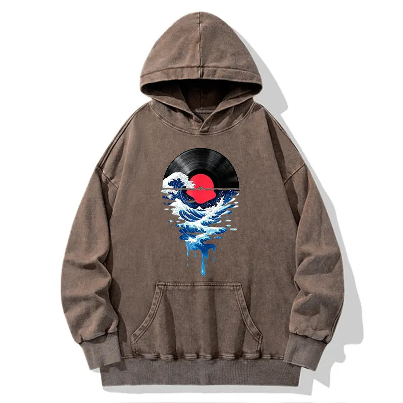 Kyoto-Lion Vinyl Records And Waves Washed Hoodie