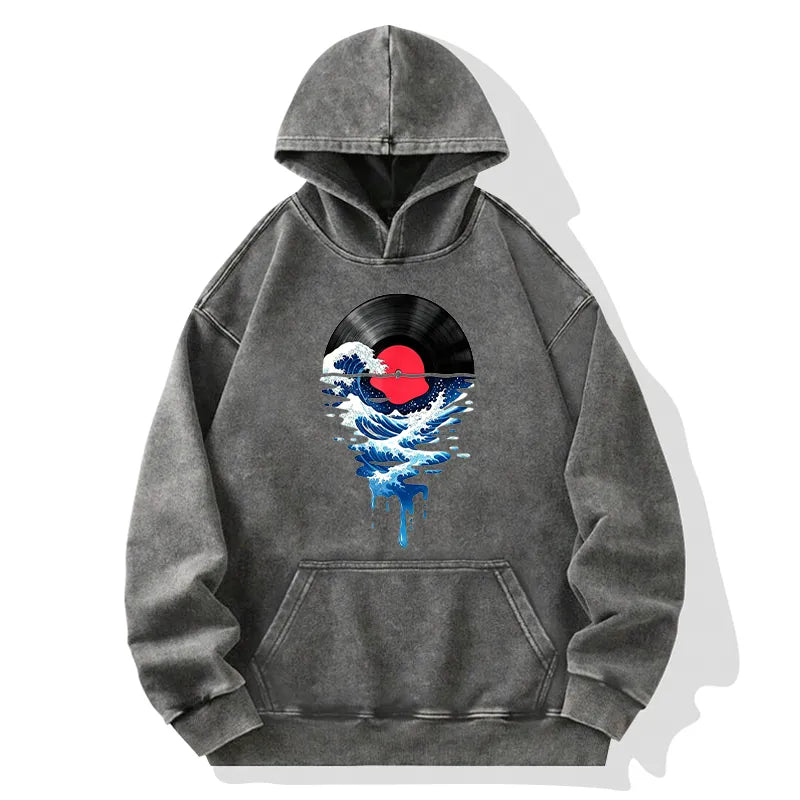 Kyoto-Lion Vinyl Records And Waves Washed Hoodie