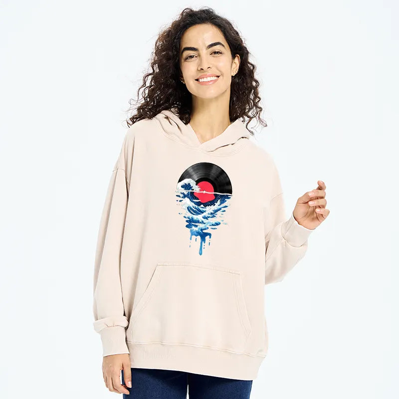 Kyoto-Lion Vinyl Records And Waves Washed Hoodie