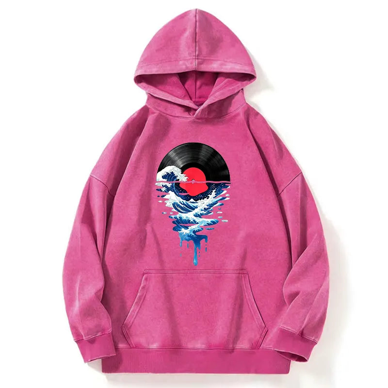 Kyoto-Lion Vinyl Records And Waves Washed Hoodie