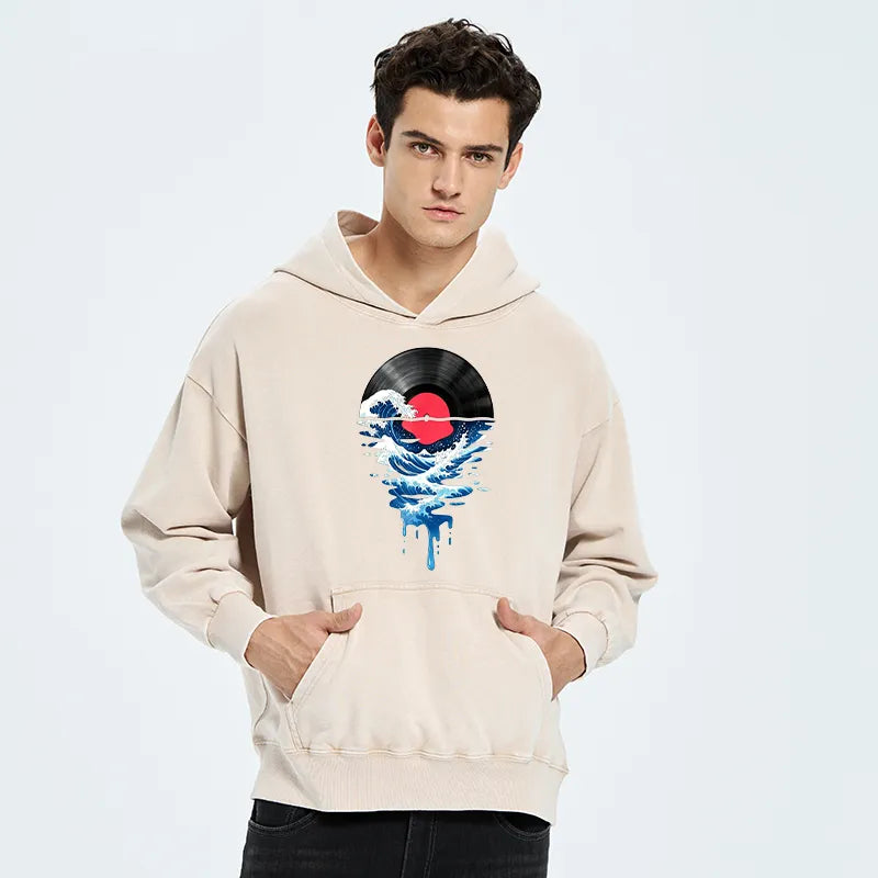 Kyoto-Lion Vinyl Records And Waves Washed Hoodie