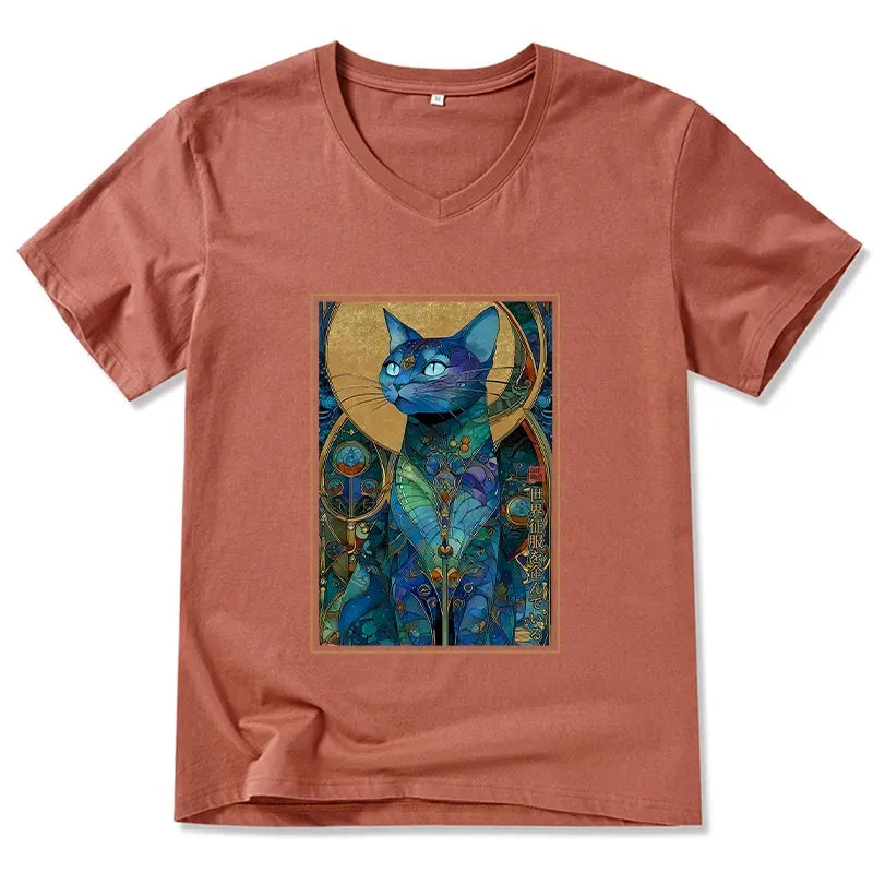 Japanese cat V-Neck T-Shirt for daily wear