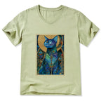 Unisex cat V-neck tee comfortable cotton