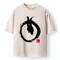 Kyoto-Lion Ink Painting Zen Enso Rabbit Washed T-Shirt