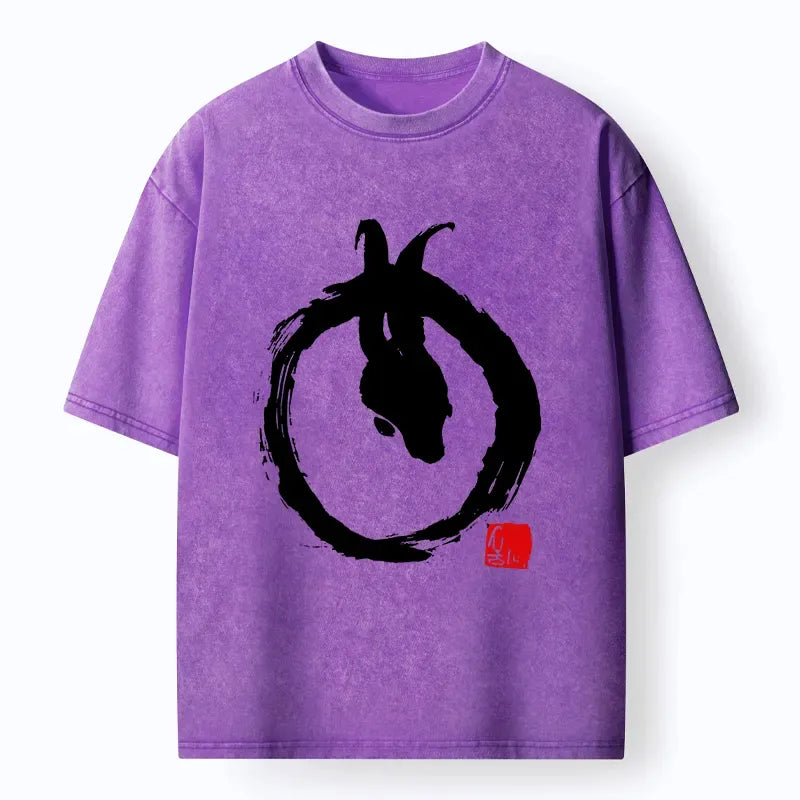 Japanese Zen Rabbit Washed T-Shirt for Daily Wear