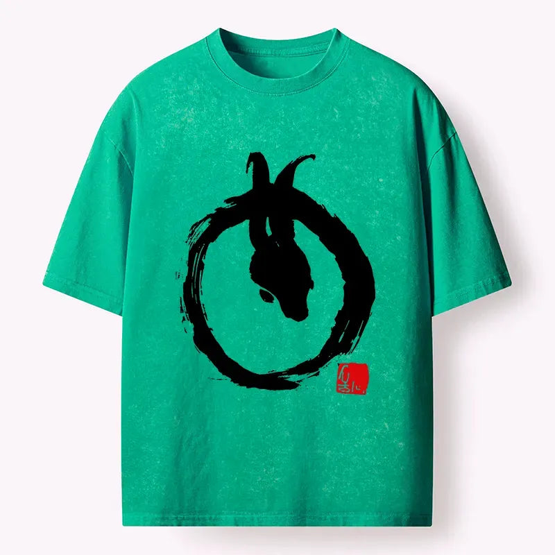 Japanese Zen Rabbit Washed T-Shirt for Daily Wear