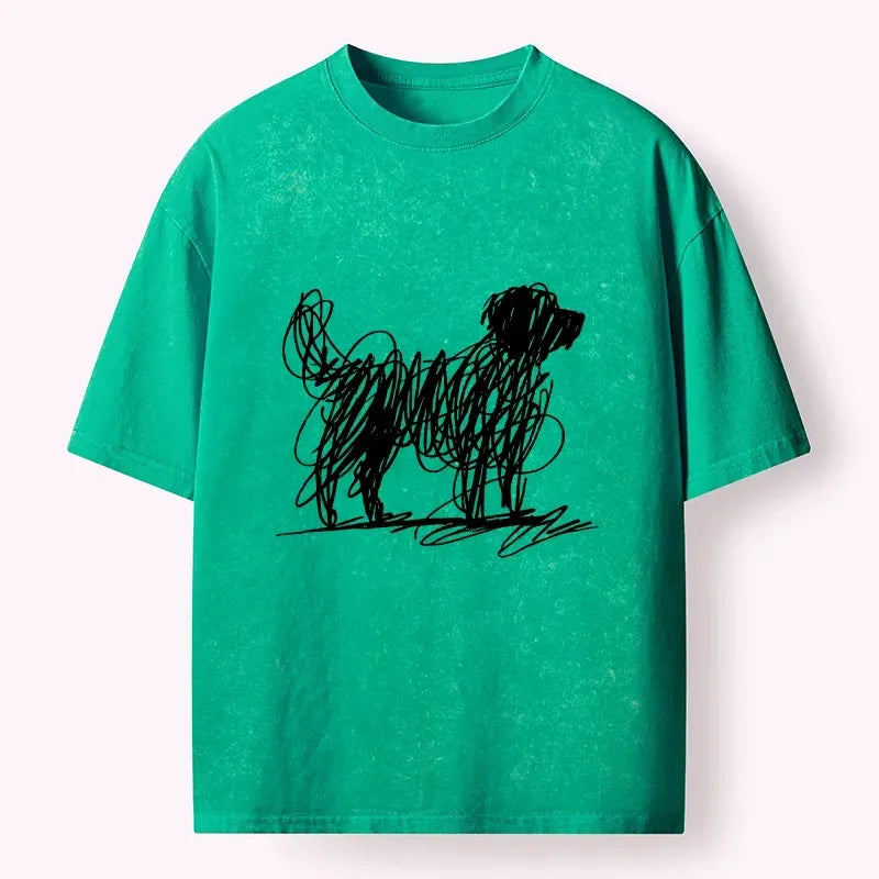 Kyoto-Lion Scribble Dog Art Funny Vibe Washed T-Shirt