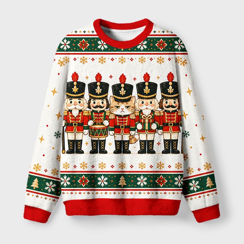 Kyoto-Lion Cat Guard Fuzzy Christmas Ugly Sweatshirt
