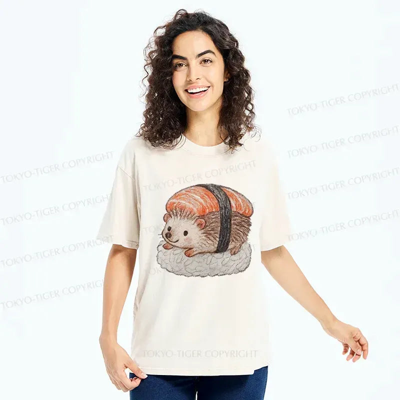 Kyoto-Lion Hedgehog Sushi Washed T-Shirt