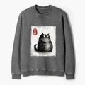 Kyoto-Lion Auspicious Fluffy Black Cat Ink Painting Washed Terry Sweatshirt