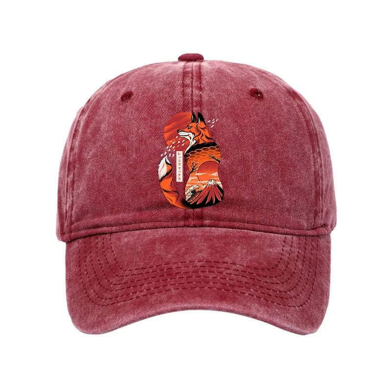 Japanese Kitsune Washed Cap for Streetwear