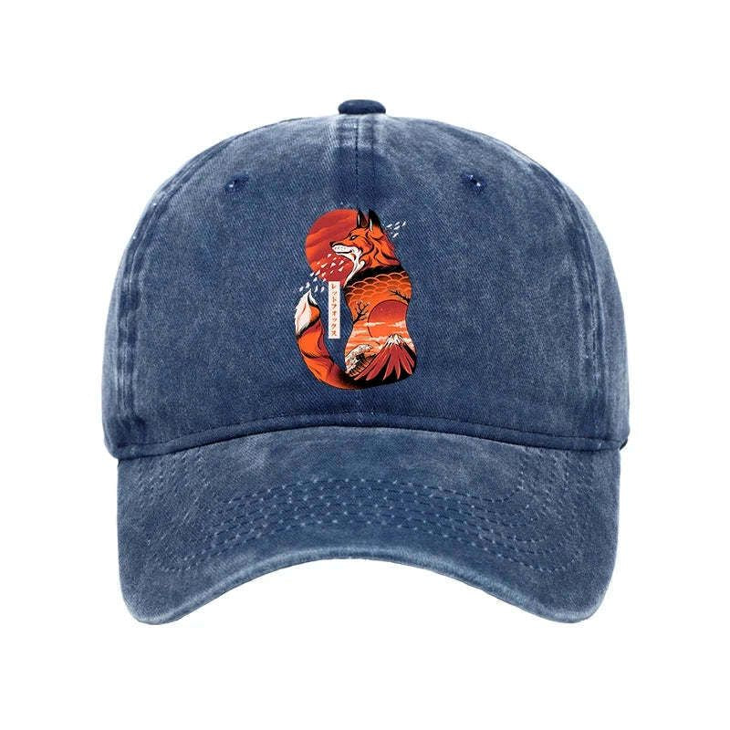 Japanese Kitsune Washed Cap for Streetwear