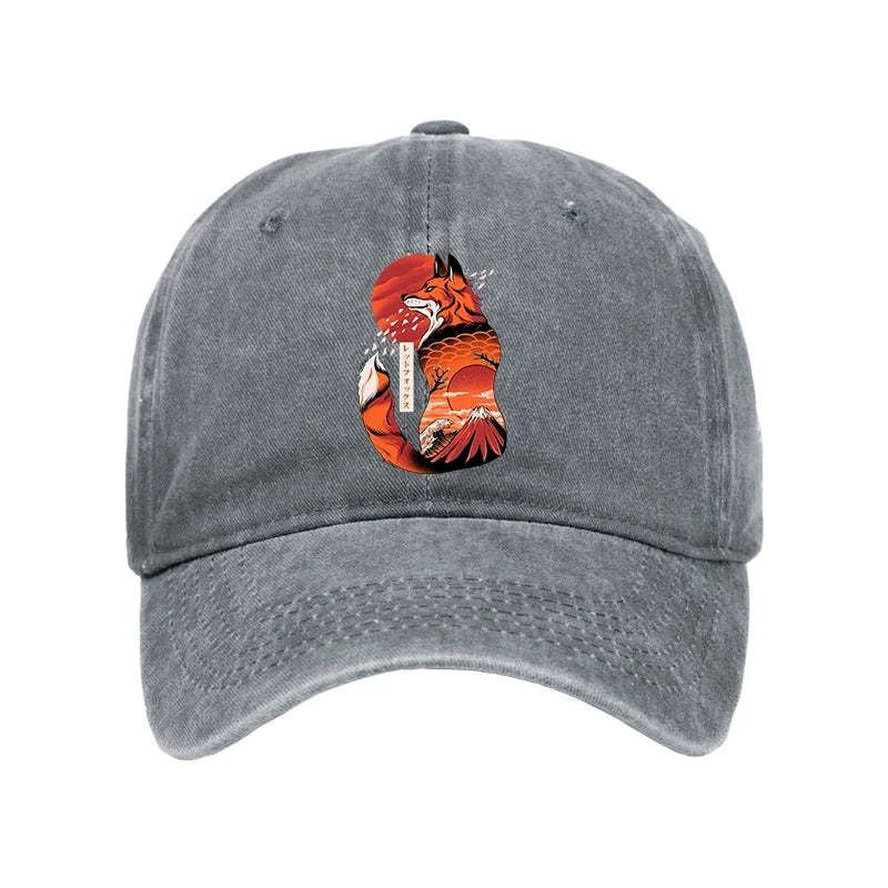 Japanese Kitsune Washed Cap for Streetwear