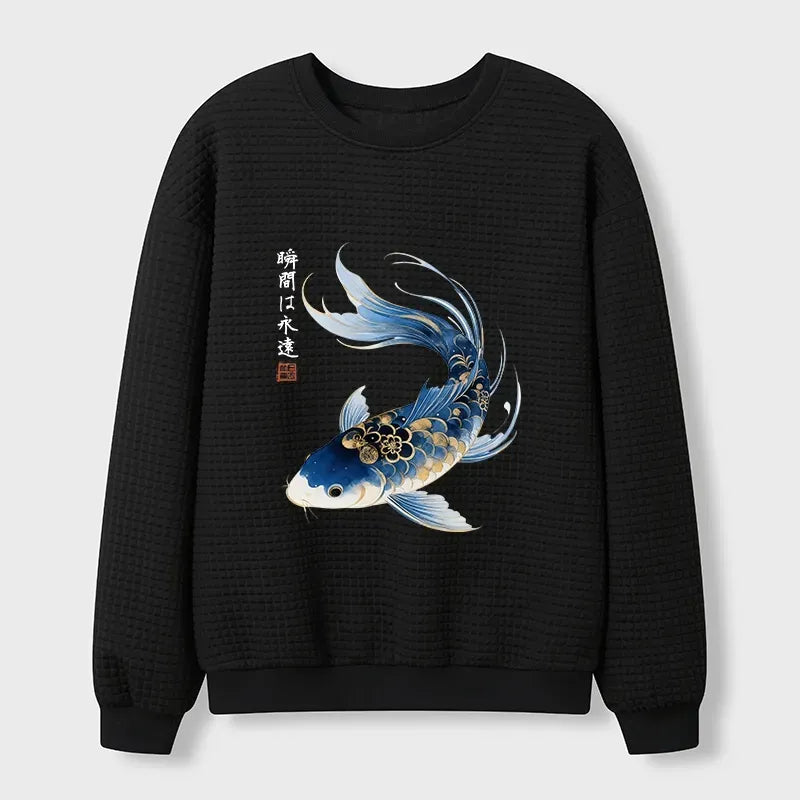 Kyoto-Lion Elegant Koi Fish Watercolor Art Waffle Sweatshirt
