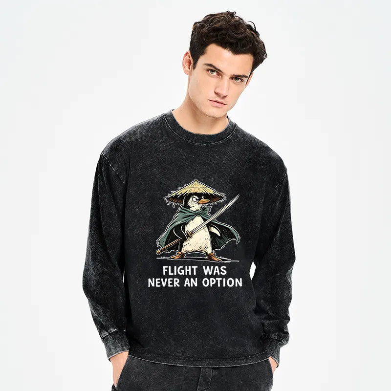 Kyoto-Lion Samurai Penguin Washed Long Sleeve T-Shirt